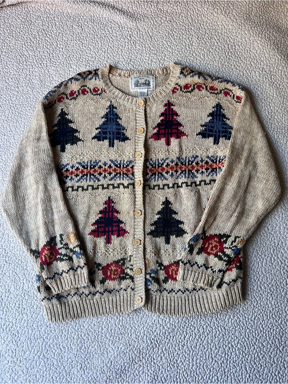 Vintage Christmas Holiday Tree Classic Sweater Jacque & KoKo Knit VTG Size 14/16